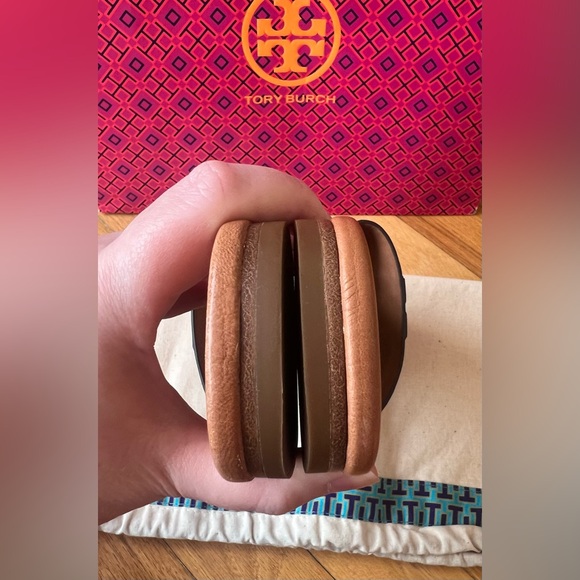 Tory Burch Tan Ines Leather Single-Band Slide Sandals - Picture 9 of 11